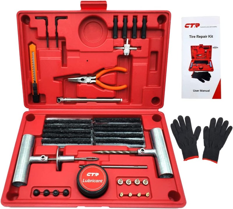 CTR Heavy Duty Tire Plug Kit - 68pcs All-in-One Universal Tire Repair Kit with Plugs, Professional Tools for Tubeless Tyre Flats for Cars, Truck, RV, SUV, ATV, Motorcycle, Tractor, Trailer - GE0001 - Image 1
